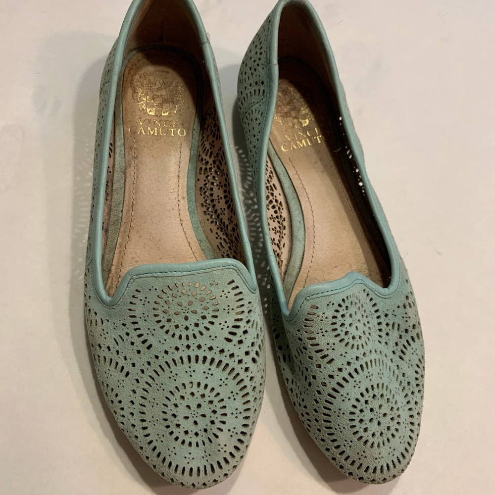 Blue suede flats